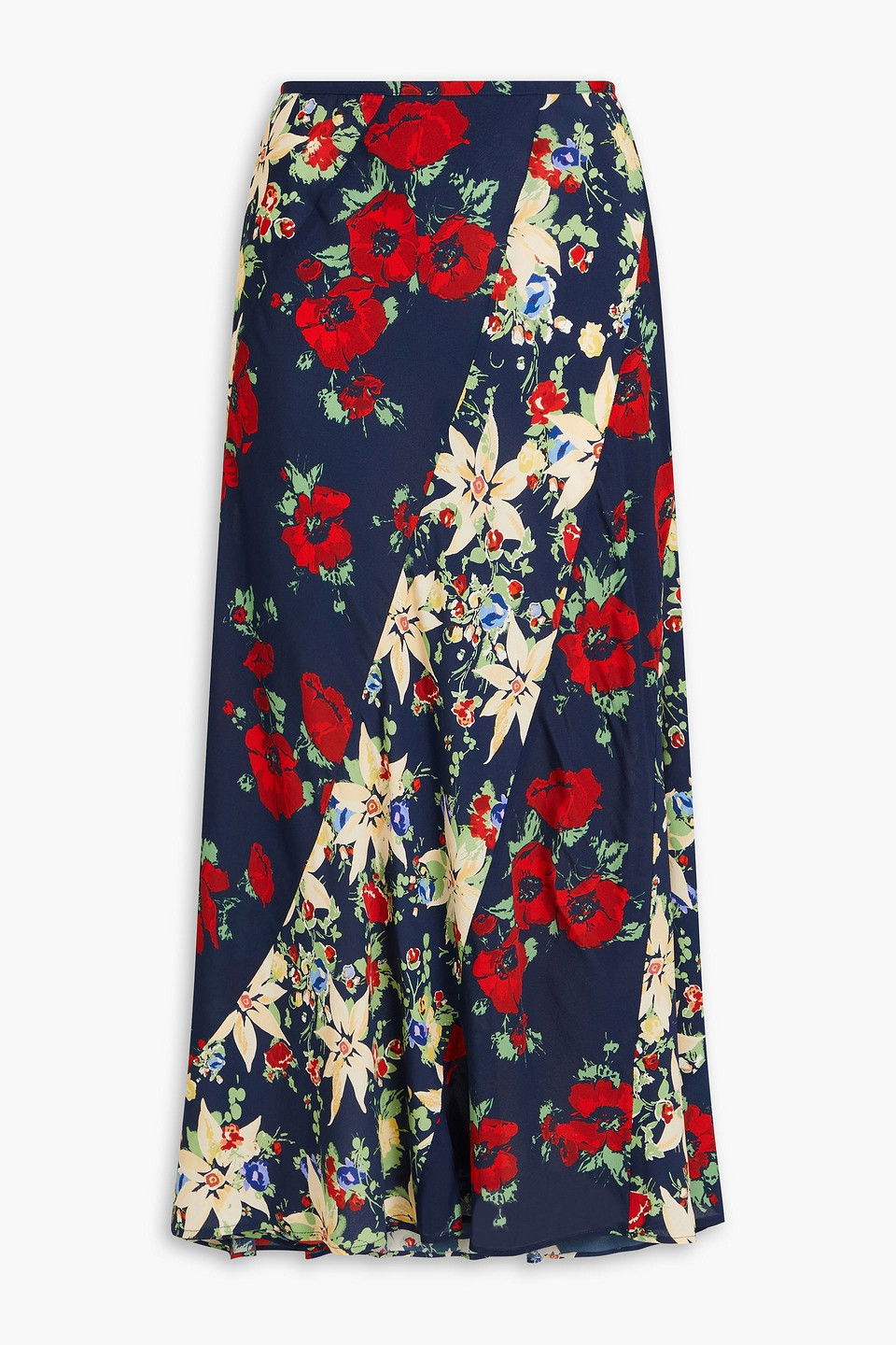 Rixo London Hudson Floral-print Crepe De Chine Midi Skirt In Navy