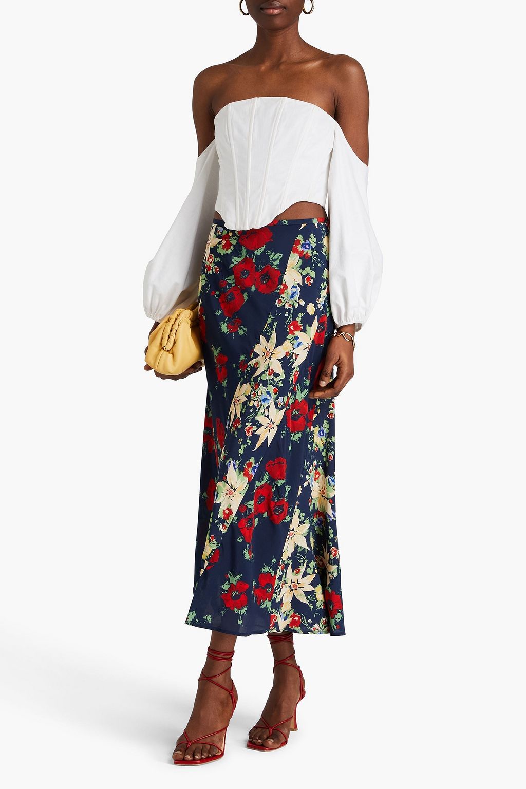 RIXO Hudson floral-print crepe de chine midi skirt