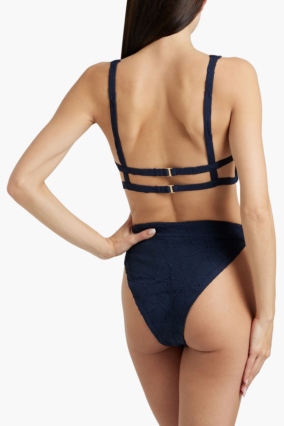 Shop Agua By Agua Bendita Lluvia La Fania Marino Cloqué High-rise Bikini Briefs In Navy