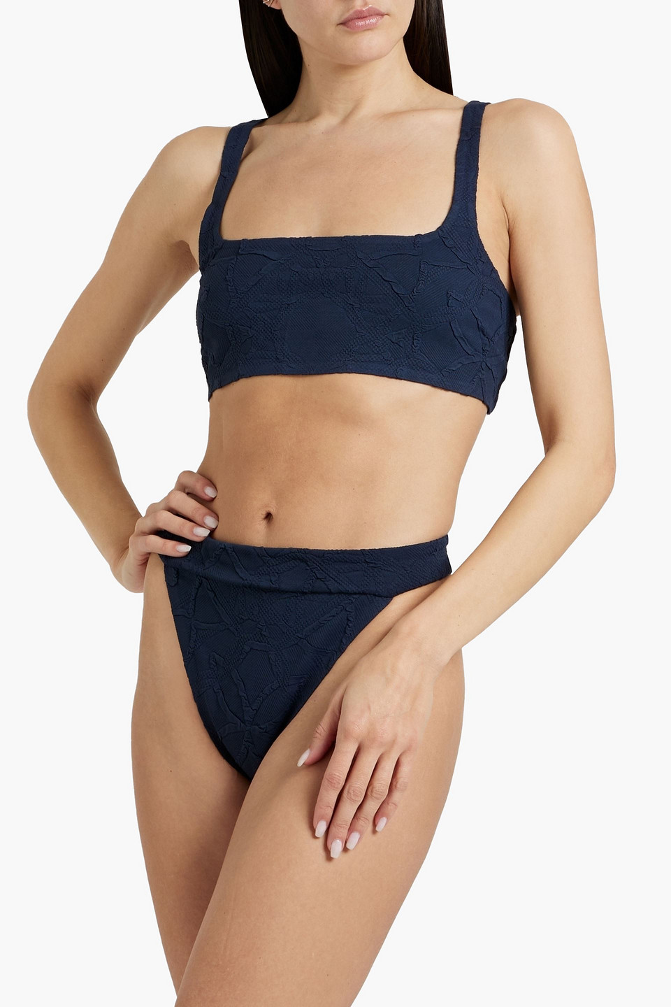 Shop Agua By Agua Bendita Lluvia La Fania Marino Cloqué High-rise Bikini Briefs In Navy