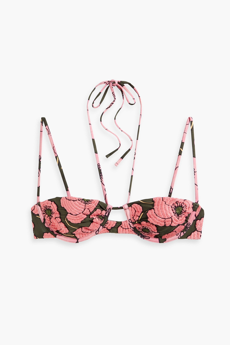 Agua By Agua Bendita Embroidered Printed Bikini Top In Bubblegum