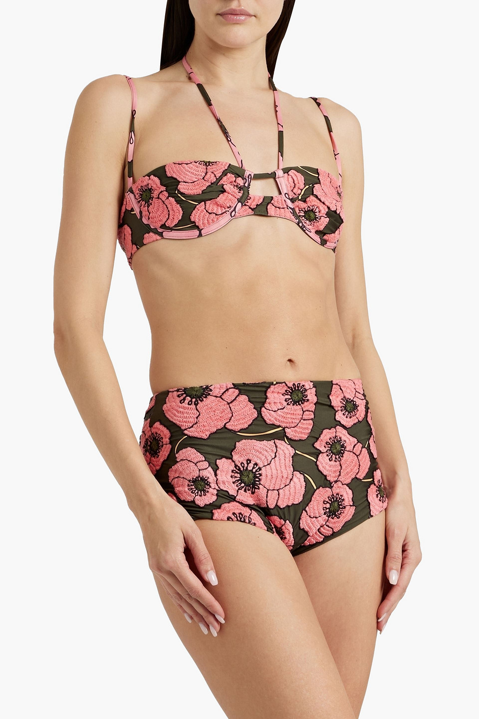 Shop Agua By Agua Bendita Embroidered Printed Bikini Top In Bubblegum