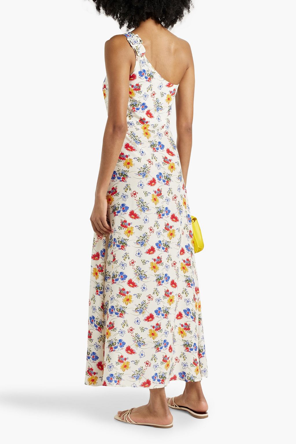 HVN Elena one-shoulder floral-print crepe maxi dress