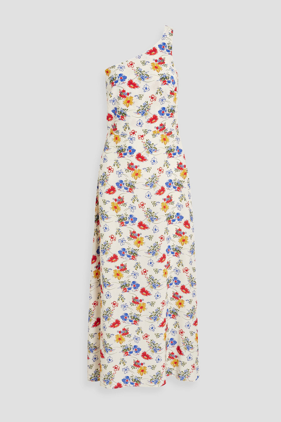 Hvn One-shoulder Floral-print Crepe Maxi Dress In Ecru