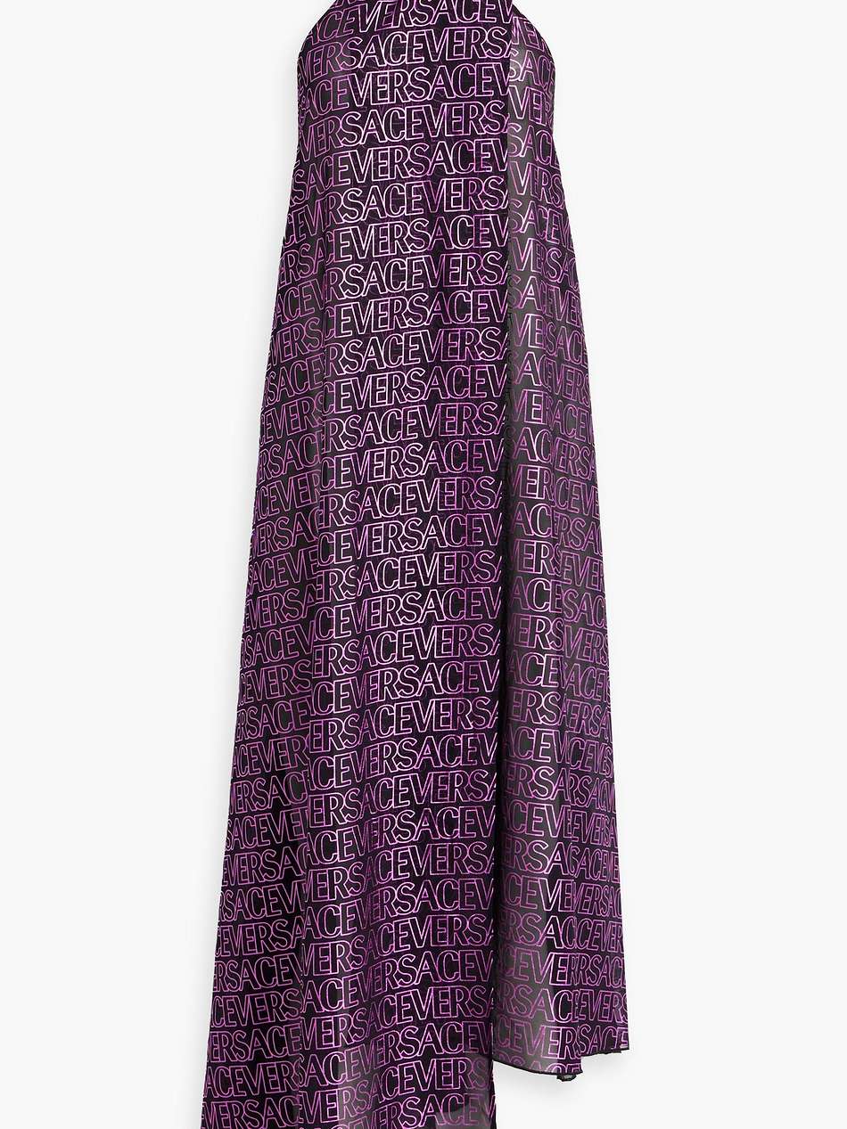 metallic logo-print crepe halterneck dress