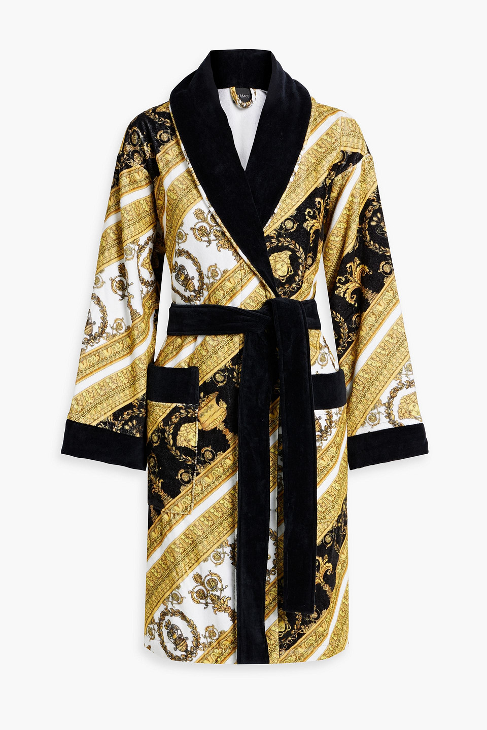 versace - printed cotton-terry bathrobe - white - s