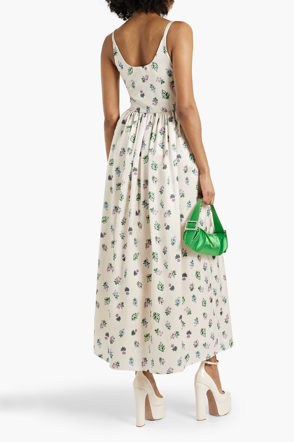 Shop Hvn Florence Gathered Printed Satin Maxi Dress In Cream