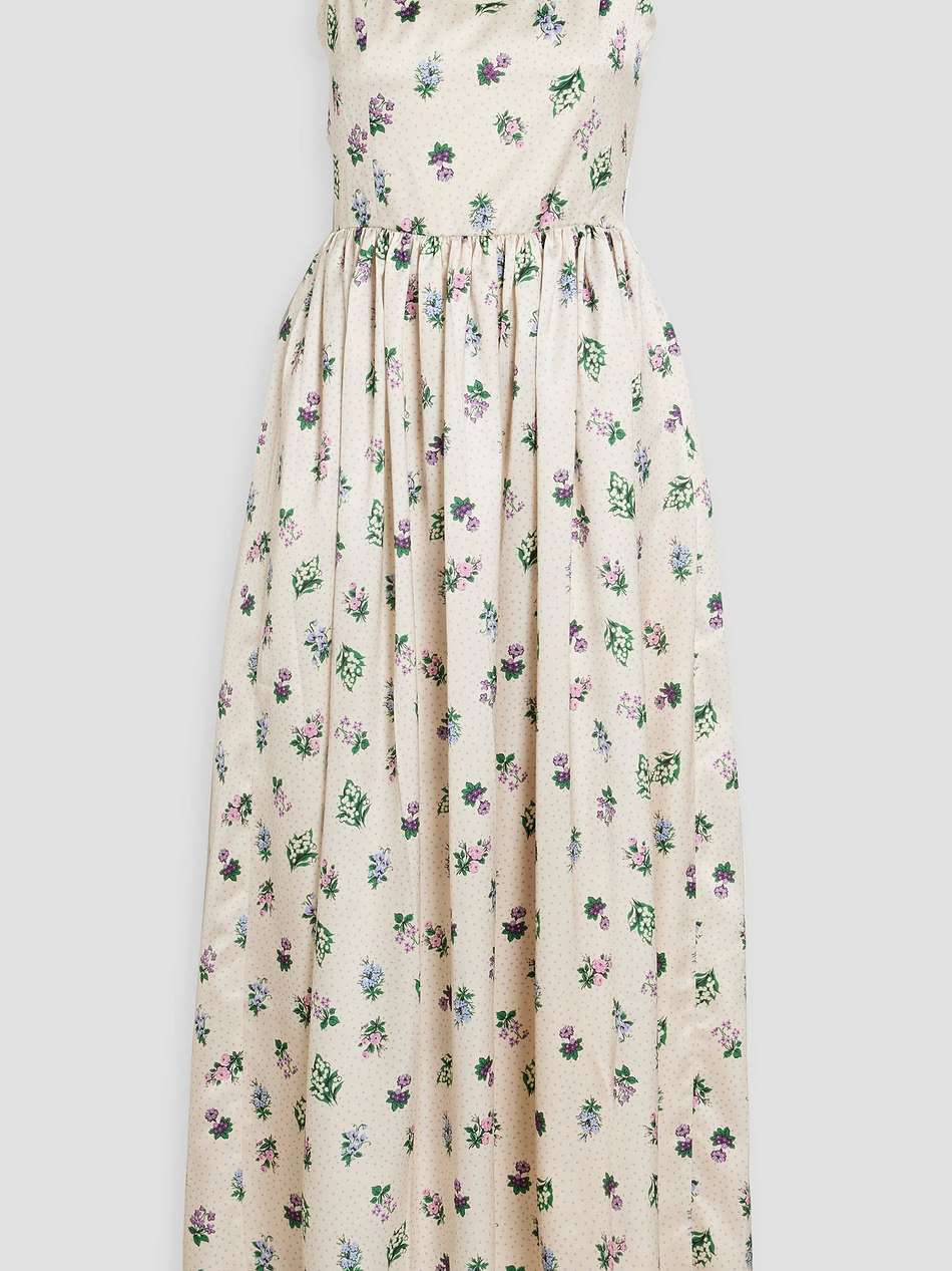 florence gathered printed satin maxi dress