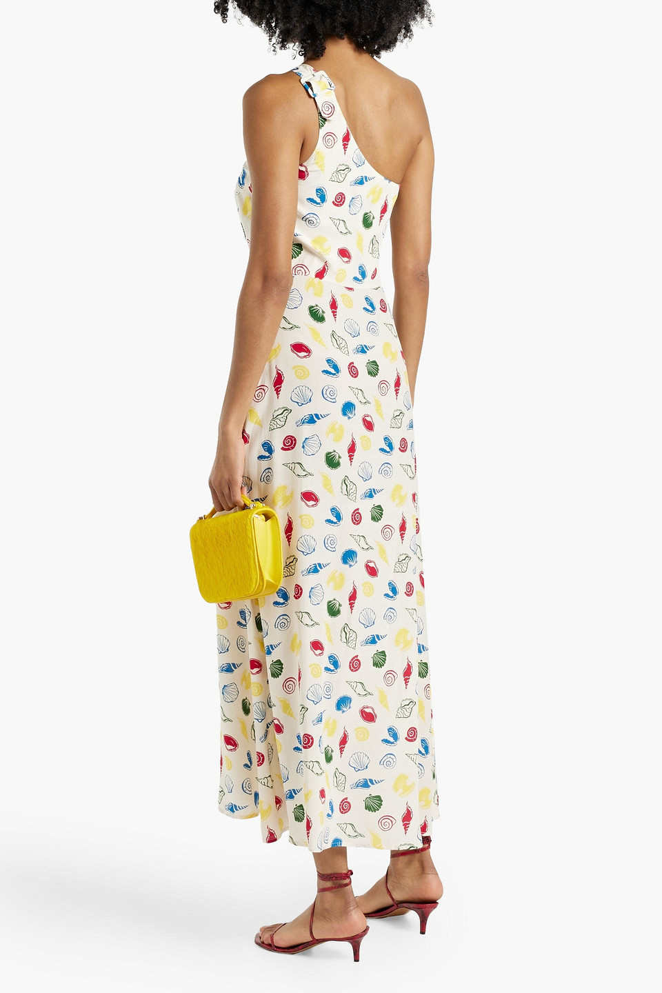 HVN ELENA ONE-SHOULDER FLORAL-PRINT CREPE MAXI DRESS