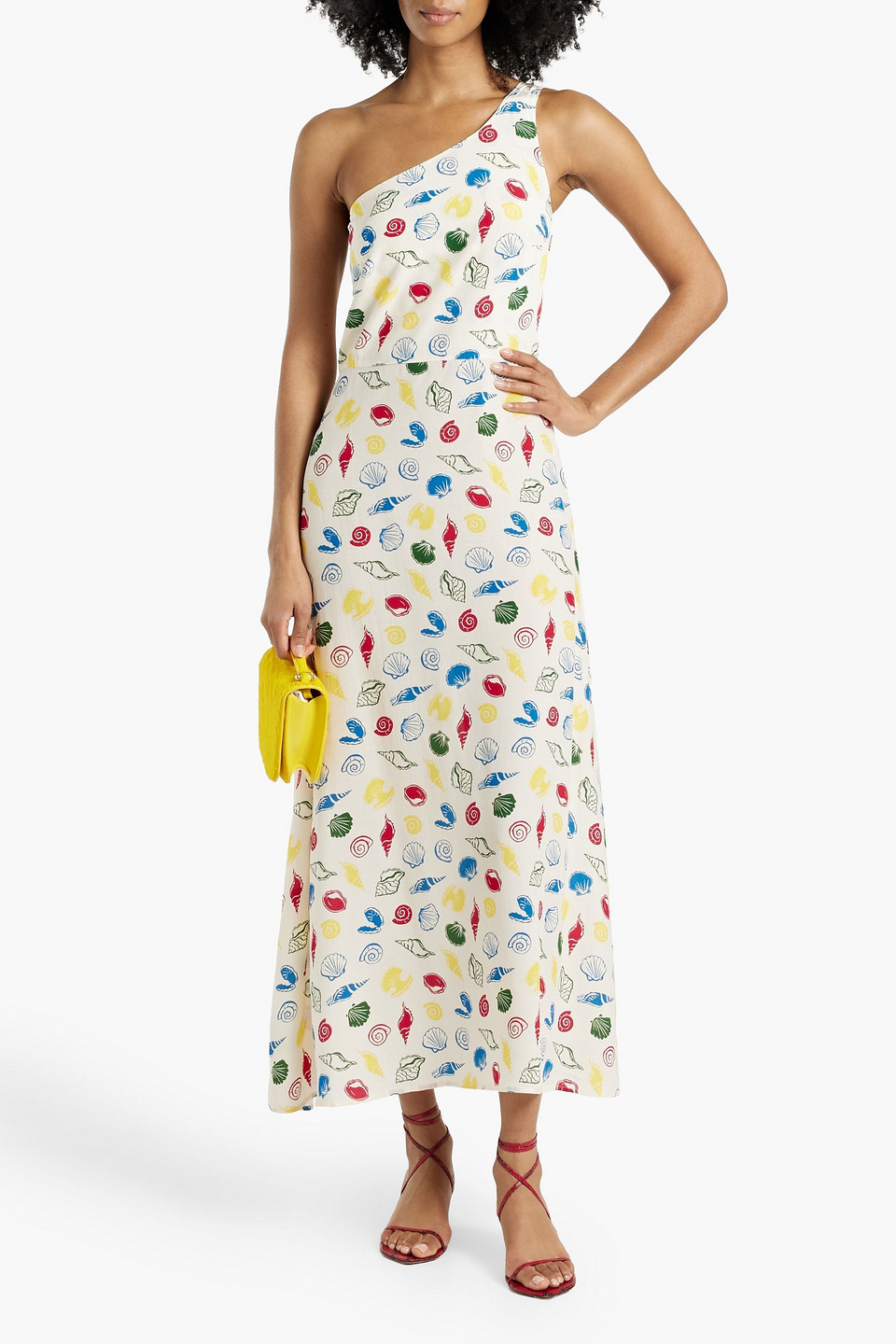 HVN ELENA ONE-SHOULDER FLORAL-PRINT CREPE MAXI DRESS