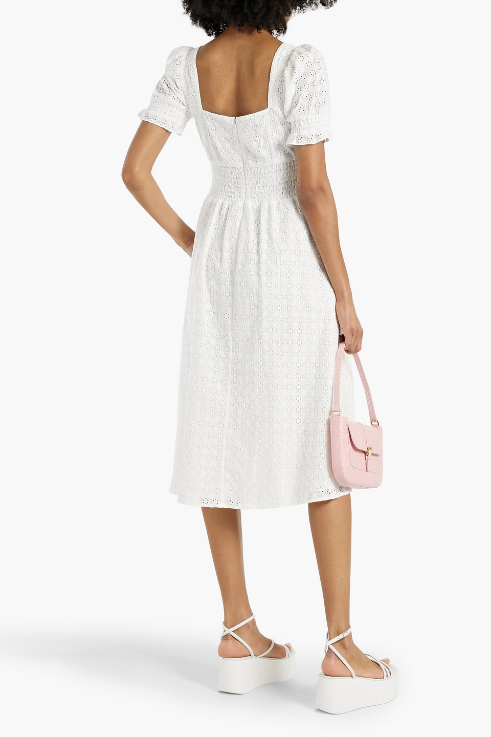 Shop Hvn Holland Broderie Anglaise Cotton Midi Dress In White