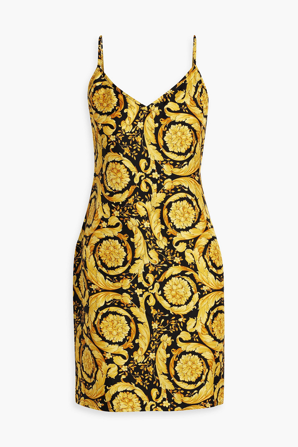 Versace Barocco Silk Camisole Minidress In Marigold