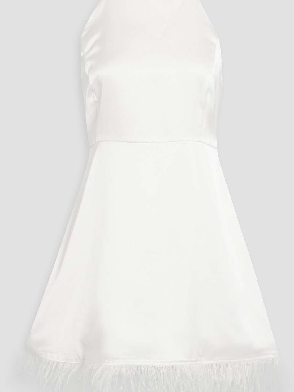 reece feather-embellished satin mini dress