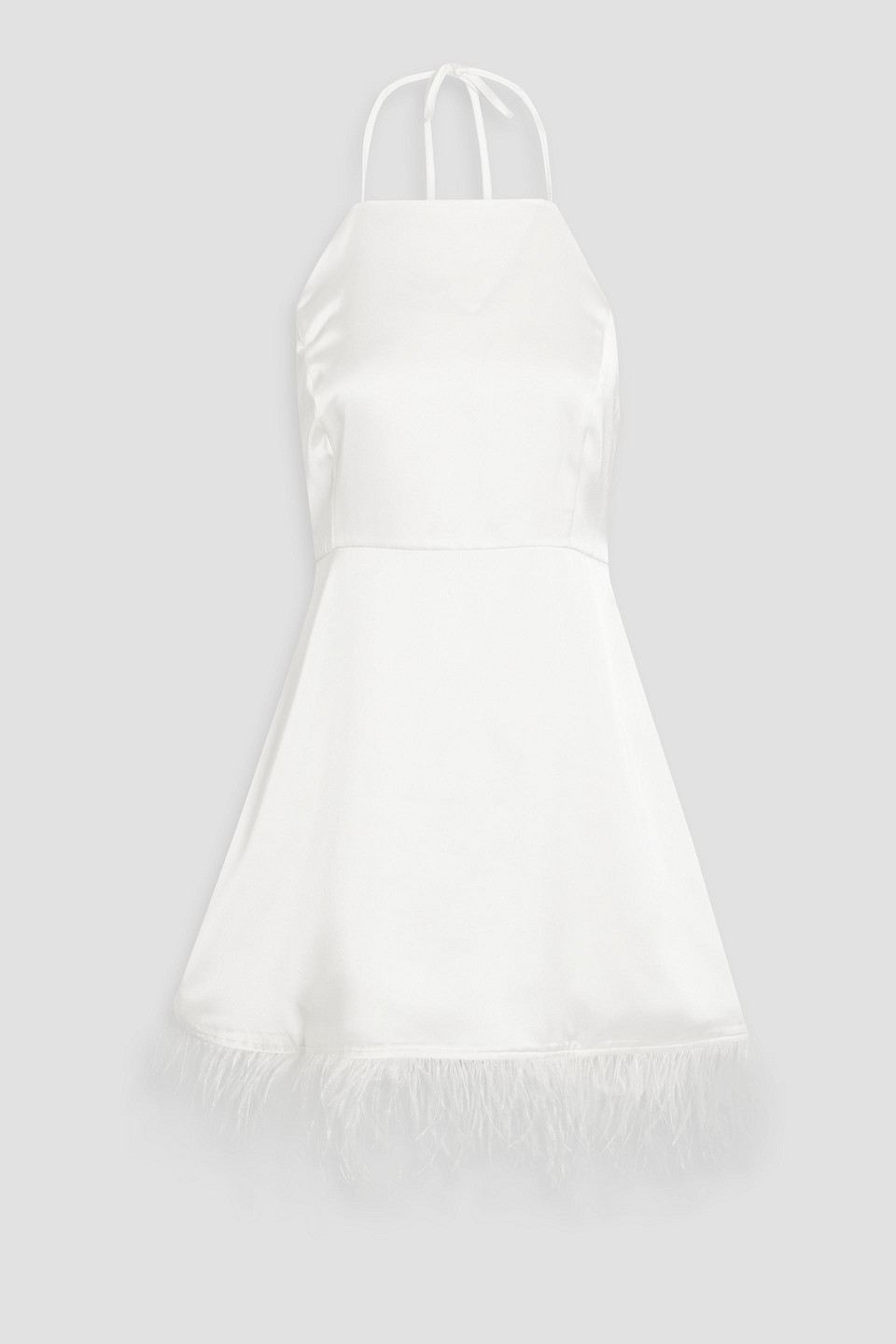 Hvn Feather-embellished Satin Mini Dress In White