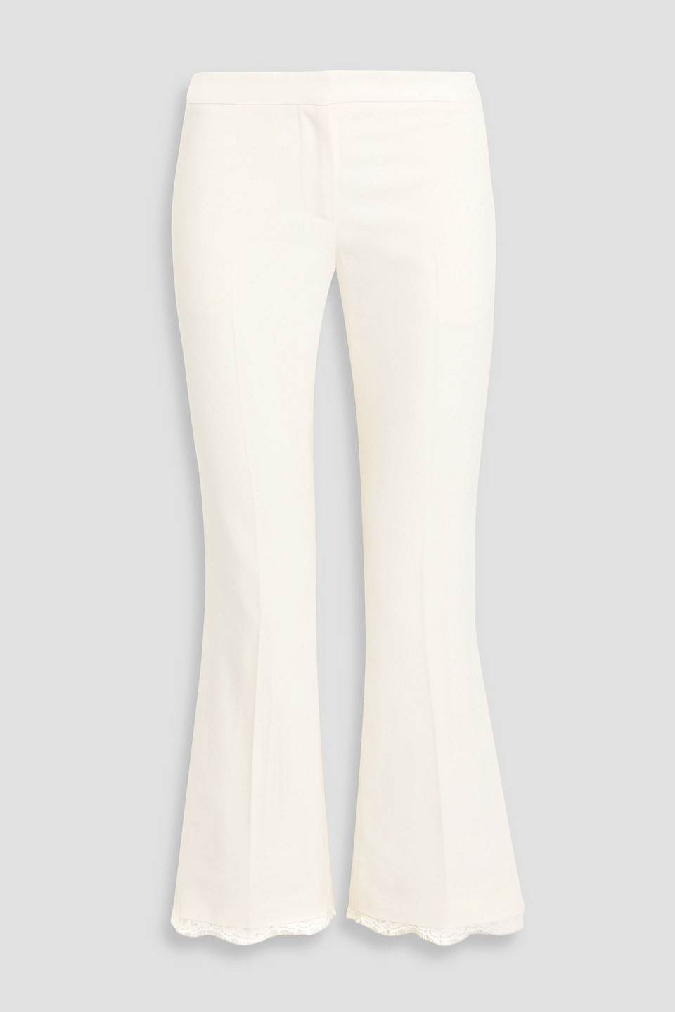 Alexander Mcqueen Cropped Lace-trimmed Wool Flared Pants In Multi