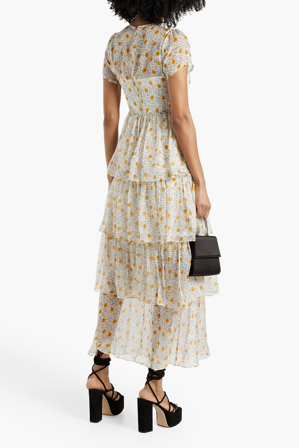 Shop Hvn Brynn Tiered Printed Georgette Maxi Dress In Yellow