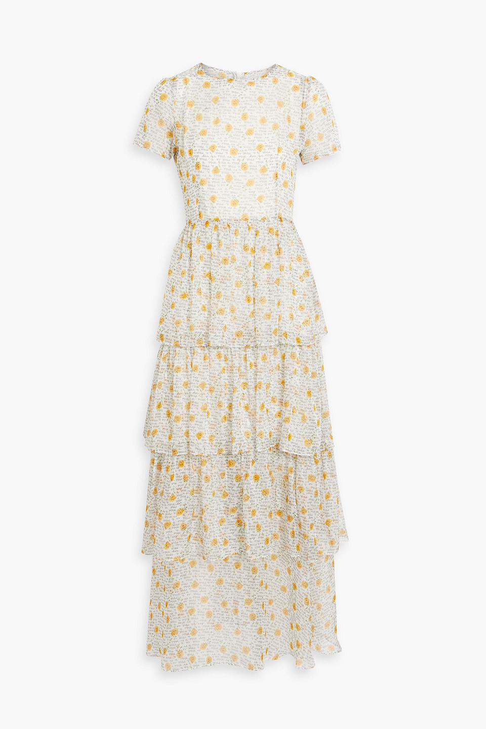 Hvn Tiered Printed Georgette Maxi Dress In Yellow