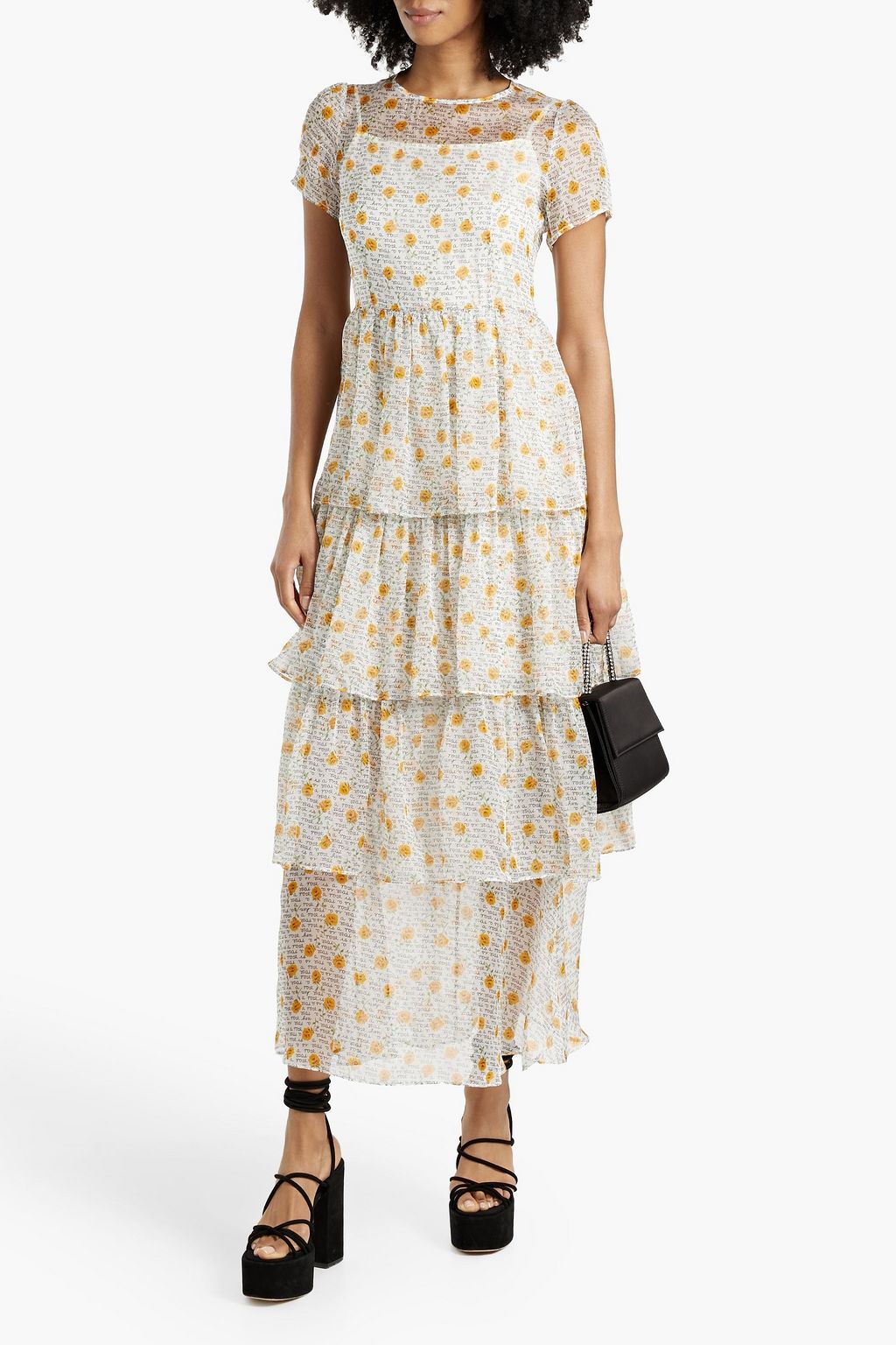 HVN Brynn tiered printed georgette maxi dress