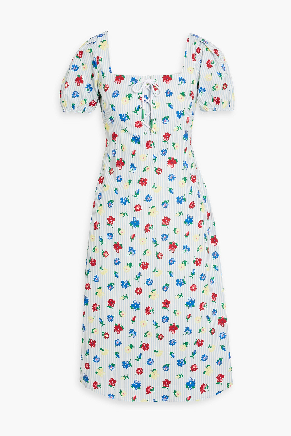 Hvn Printed Cotton-blend Poplin Dress In Light Blue