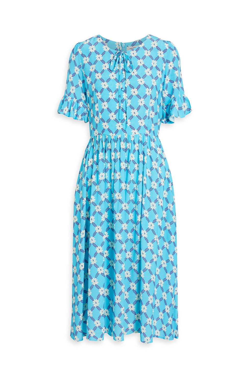 Hvn Gathered Printed Woven Dress In Azure