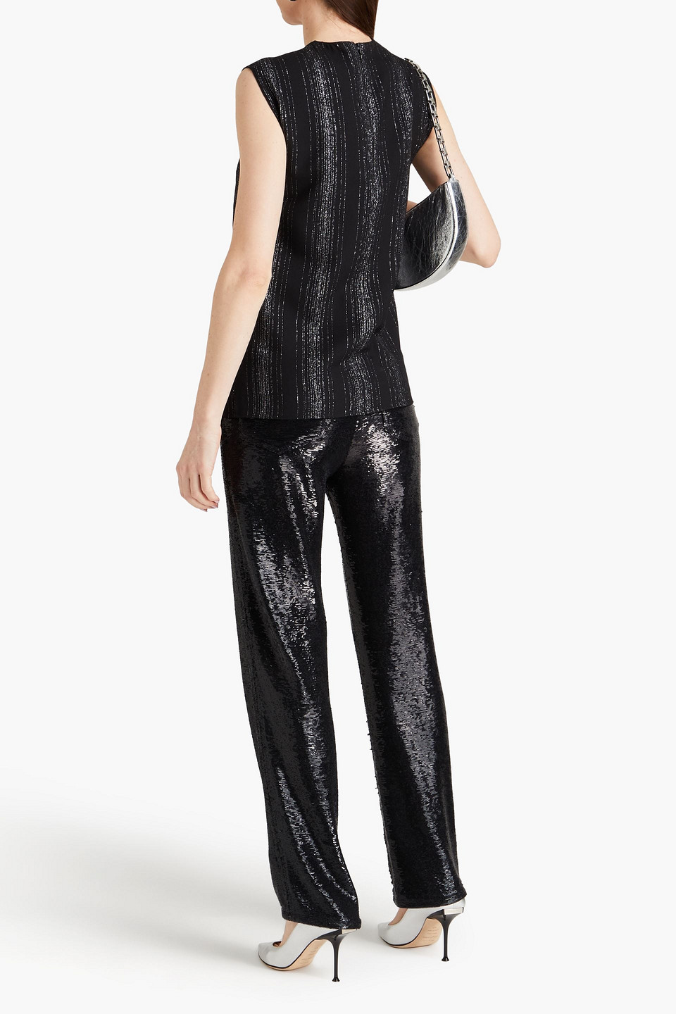  Stella Mccartney - Metallic Striped Wool-blend Twill Top - Black - It 36 