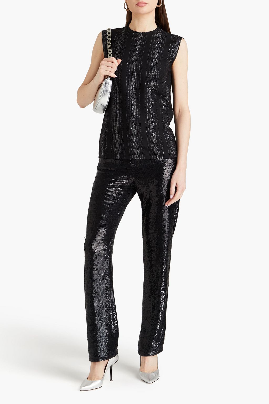 STELLA MCCARTNEY 메탈릭 스트라이프 울 혼방 트윌 탑