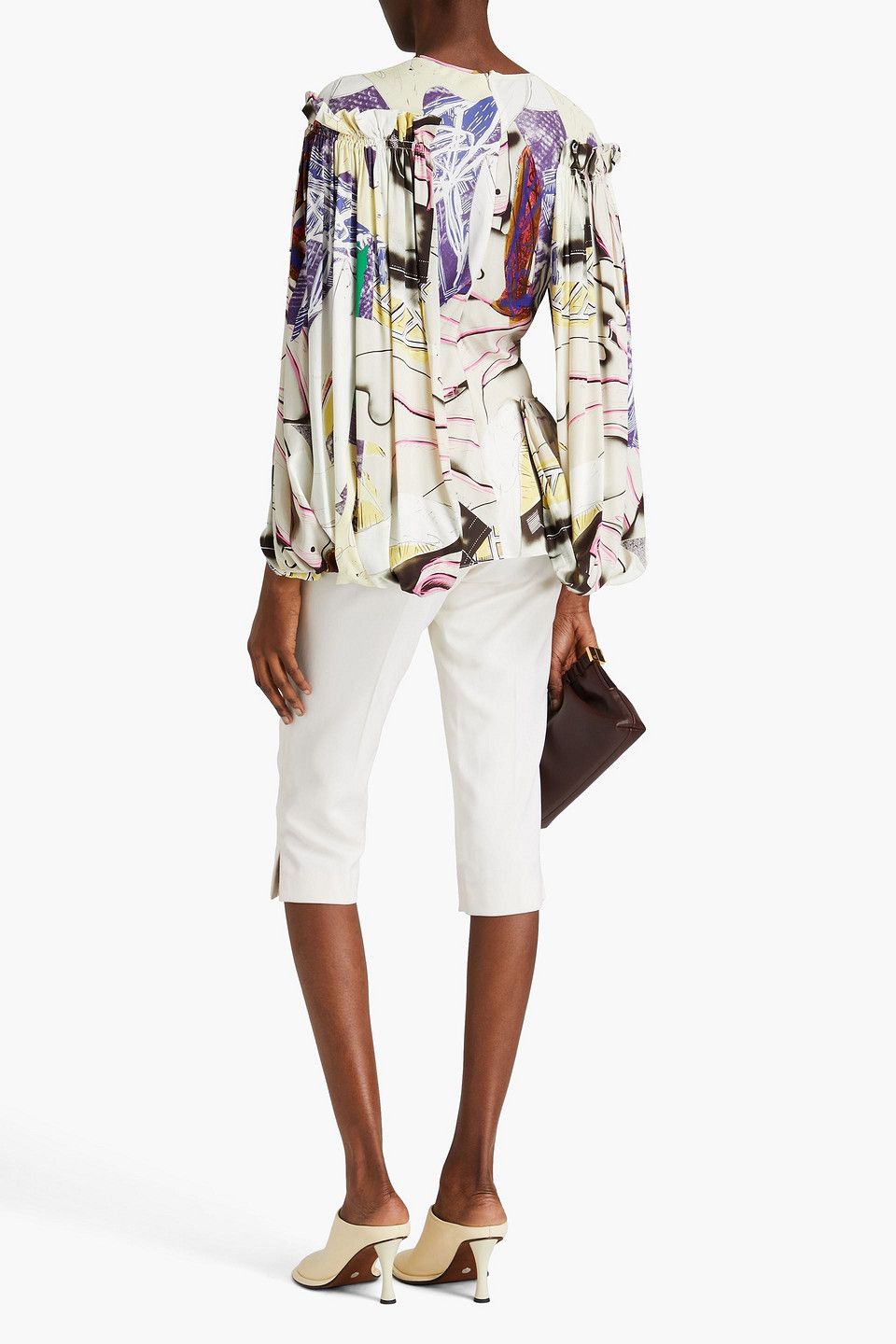  Stella Mccartney - Ruffled Printed Jersey Blouse - White - It 38 