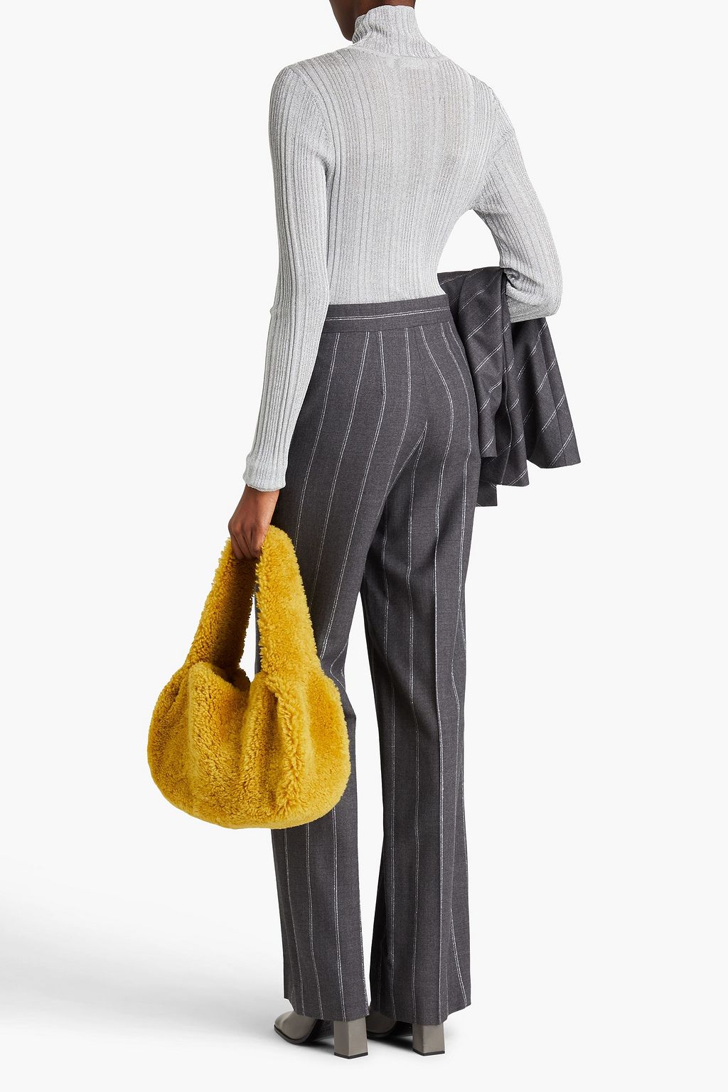 STELLA MCCARTNEY 메탈릭 스트라이프 울 혼방 트윌 스트레이트 레그 팬츠