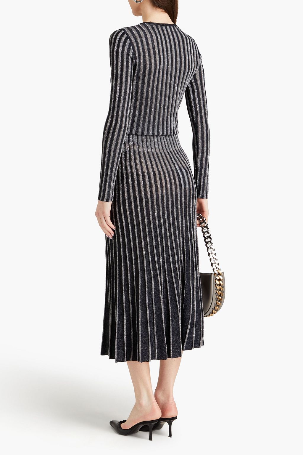 STELLA MCCARTNEY 메탈릭 리브 니트 미디 스커트
