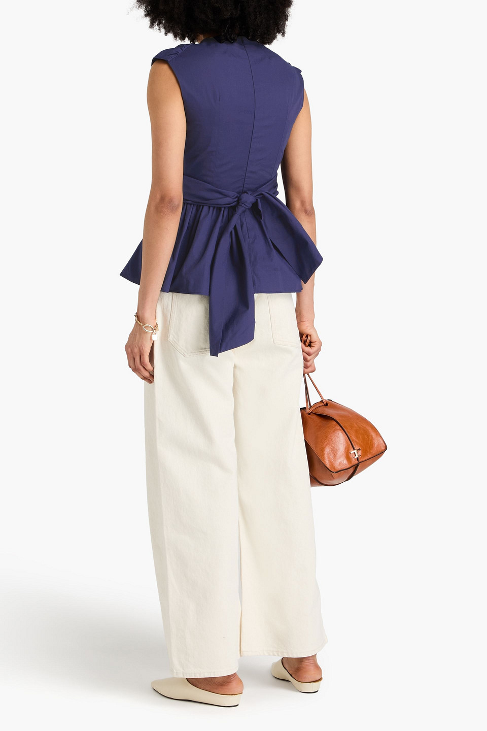 Tove Leila Twist-front Cutout Cotton-poplin Top In Navy