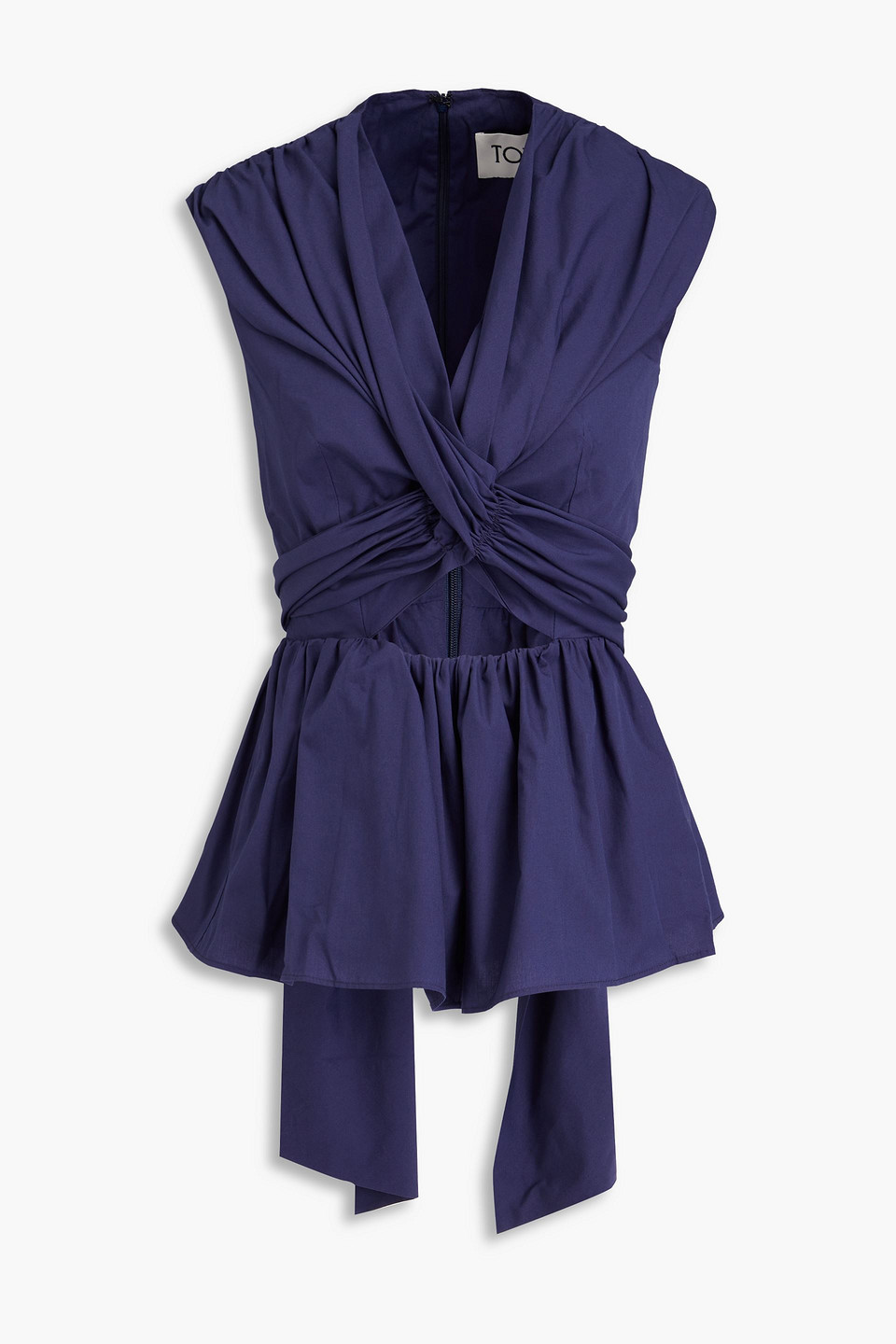 Tove Leila Twist-front Cutout Cotton-poplin Top In Navy