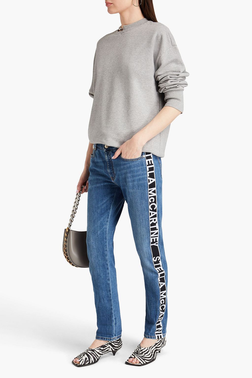 STELLA MCCARTNEY Logo jacquard-paneled mid-rise slim-leg jeans