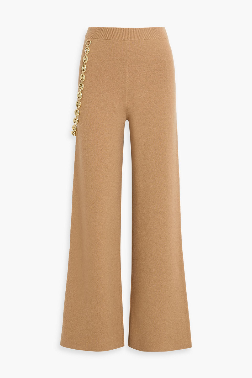 Rabanne Chain-embellished Merino Wool-blend Wide-leg Pants In Sand