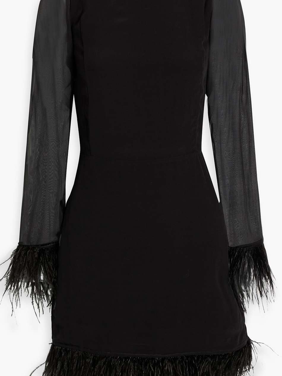 tate feather-trimmed crepe de chine and silk-chiffon mini dress