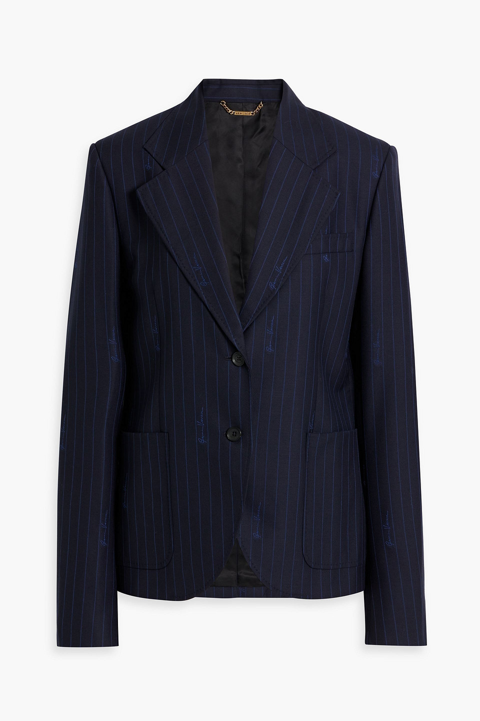 Versace Printed Wool And Cotton-blend Twill Blazer In Midnight Blue