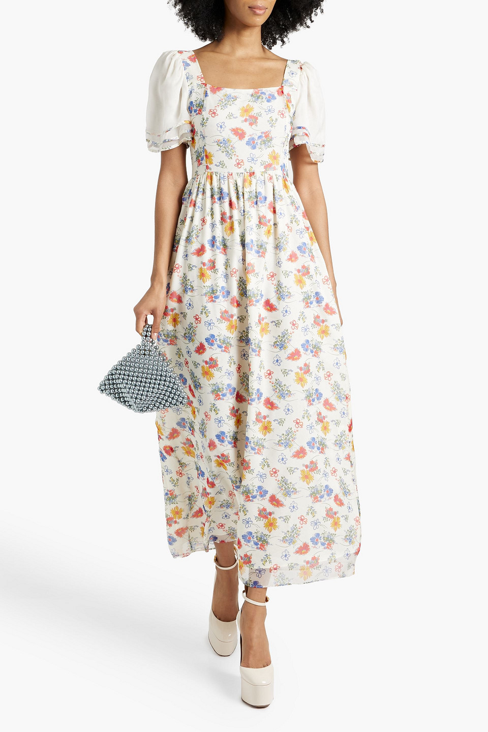 Shop Hvn Fromer Floral-print Silk-chiffon Maxi Dress In Ivory