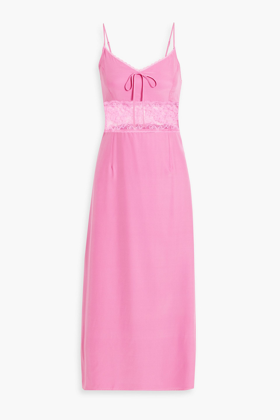 Shop Hvn Chrissy Lace-trimmed Silk Crepe De Chine Midi Dress In Pink