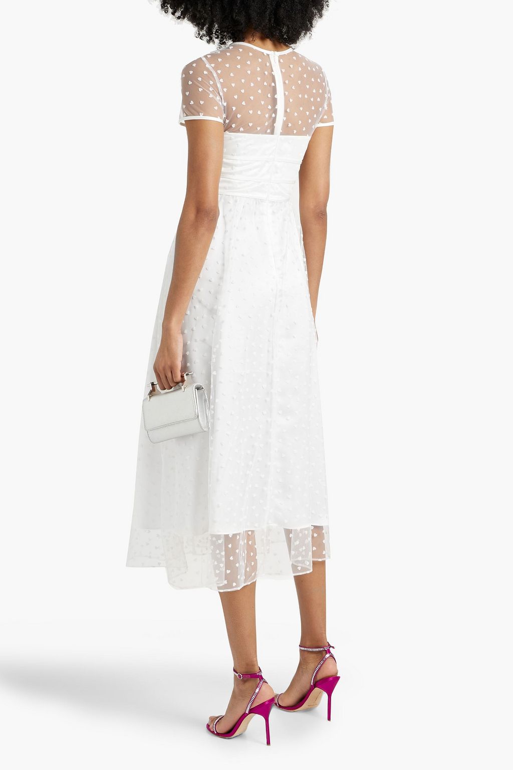 HVN Scarlett bow-detailed flocked tulle midi dress