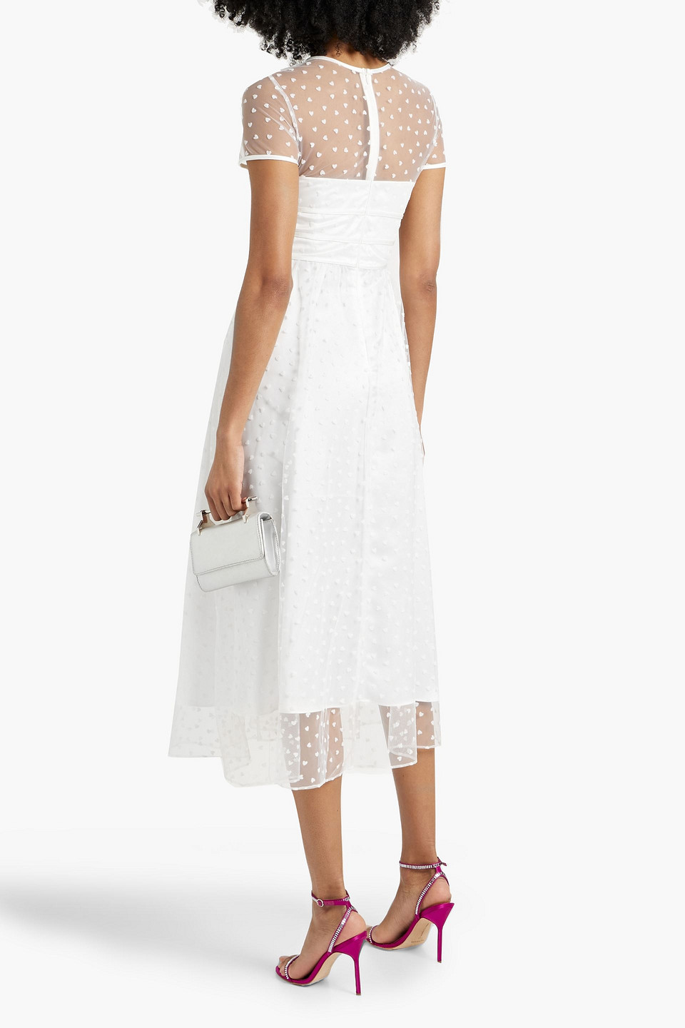 HVN SCARLETT BOW-DETAILED FLOCKED TULLE MIDI DRESS