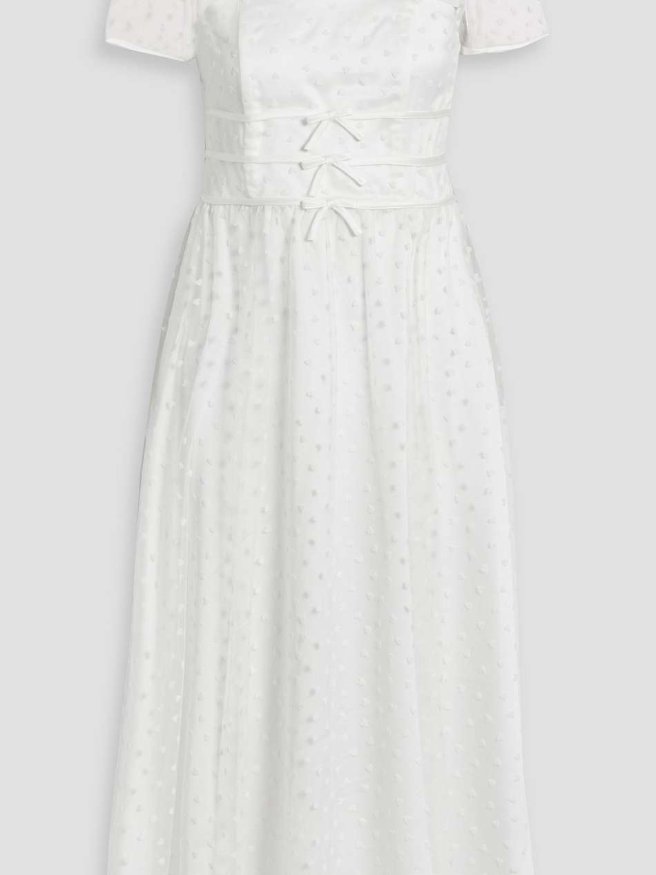 scarlett bow-detailed flocked tulle midi dress