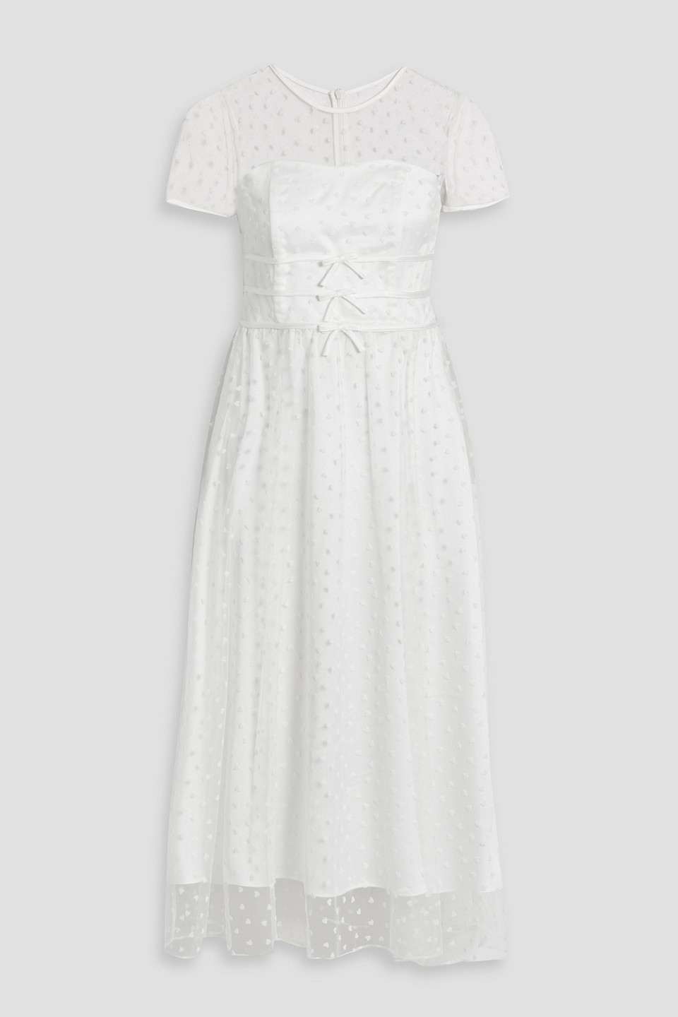 Hvn Scarlett Bow-detailed Flocked Tulle Midi Dress In White