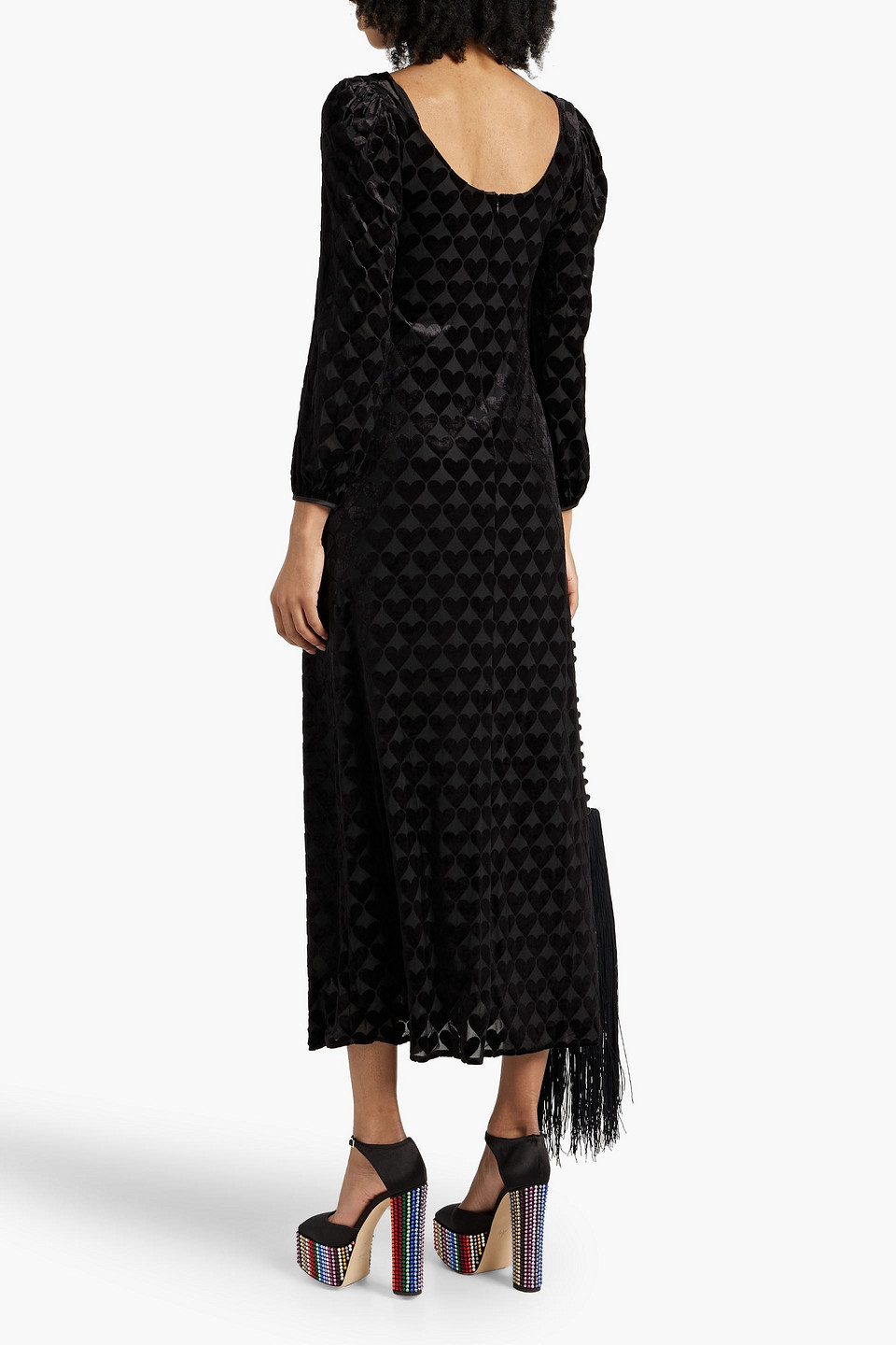 HVN JULES DEVORÉ-VELVET MIDI DRESS