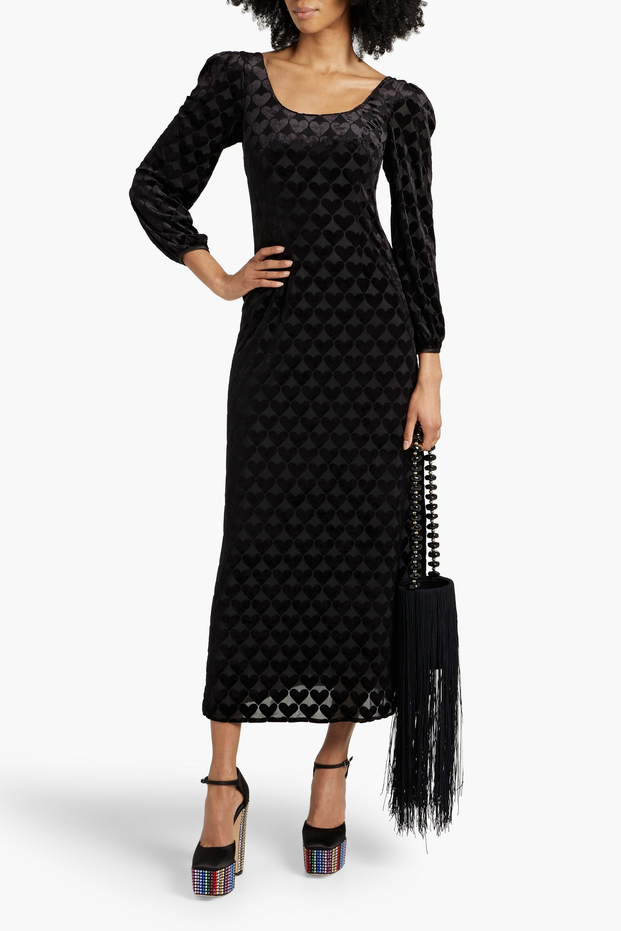 HVN Jules devoré-velvet midi dress