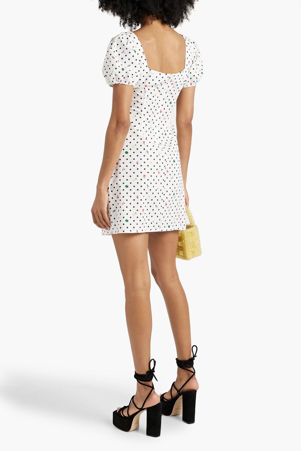 HVN Nadia lace-up printed cotton-blend poplin mini dress