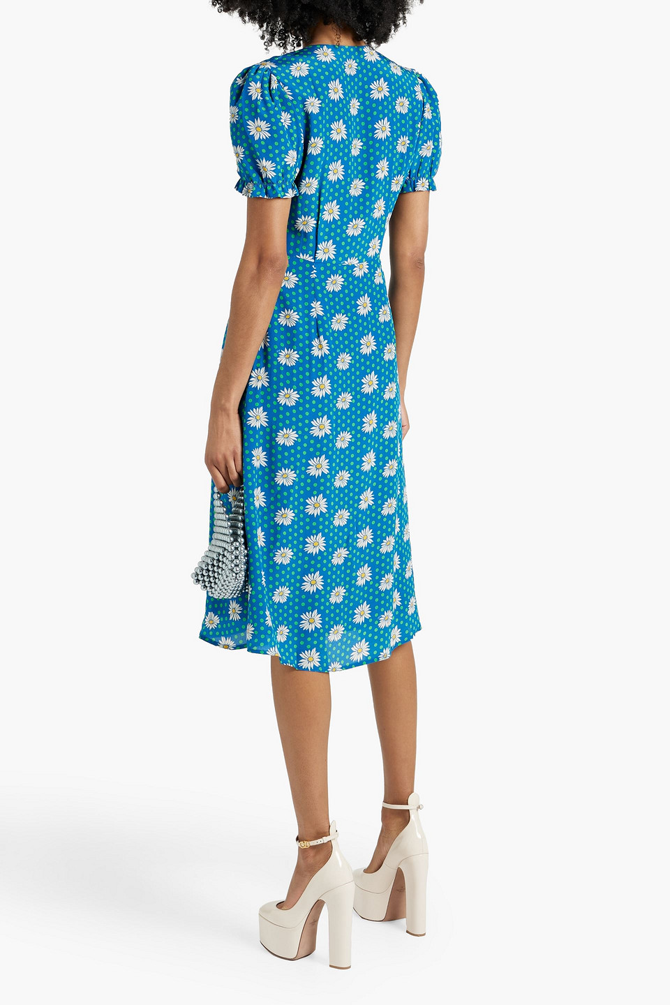 Shop Hvn Paula Printed Crepe De Chine Dress In Cobalt Blue