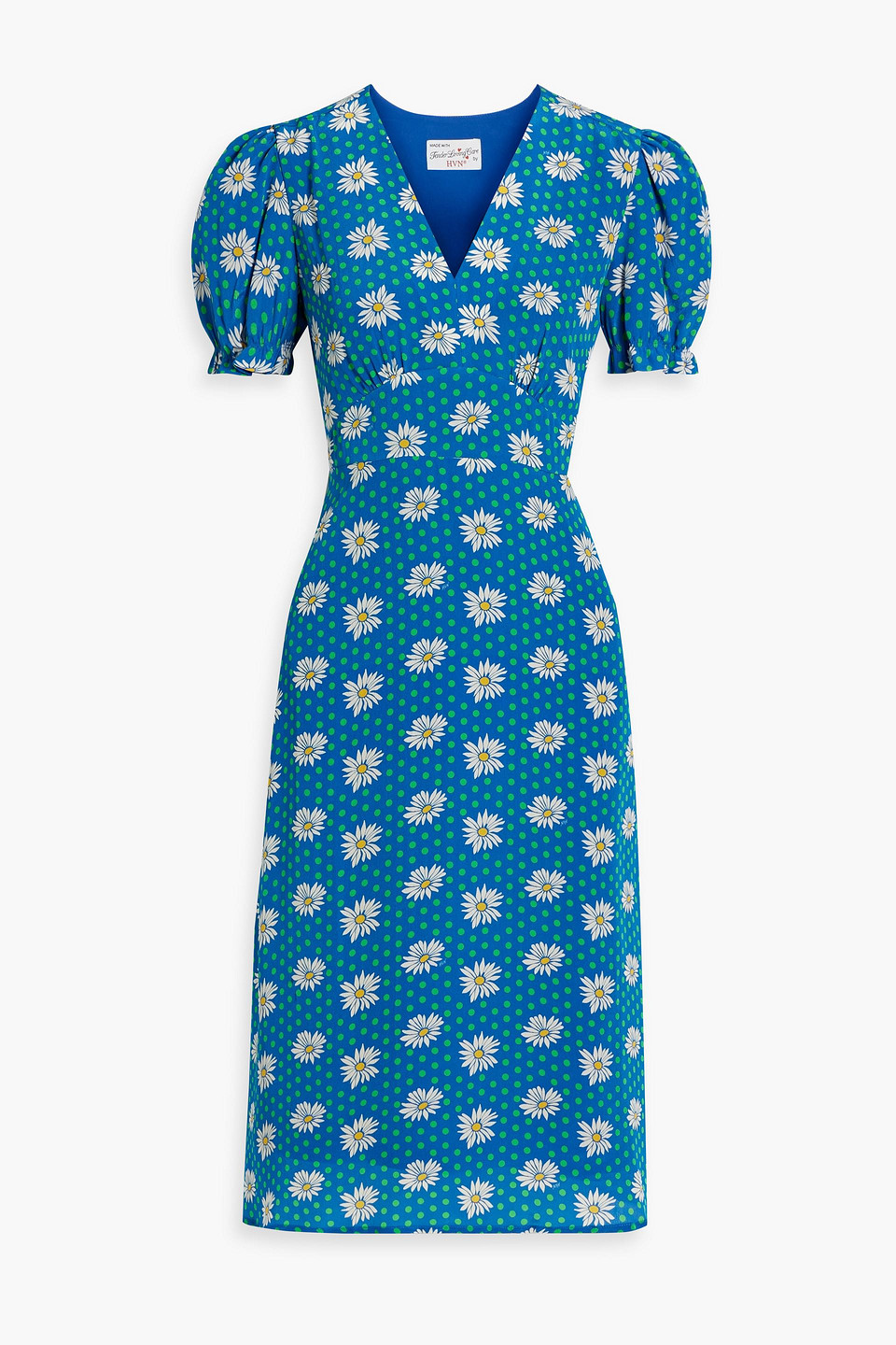 Hvn Paula Printed Crepe De Chine Dress In Cobalt Blue