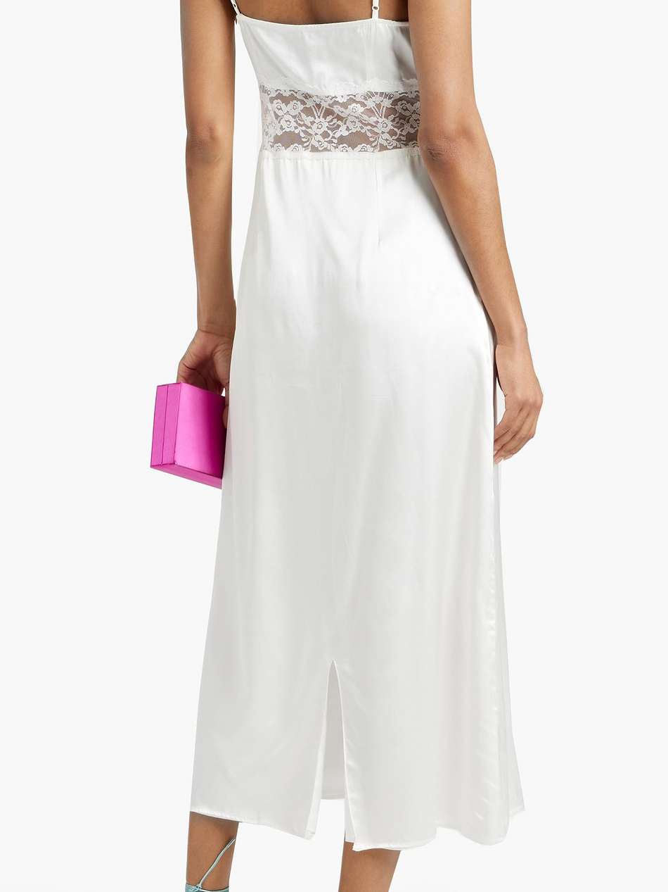 chrissy lace-paneled silk-satin midi dress