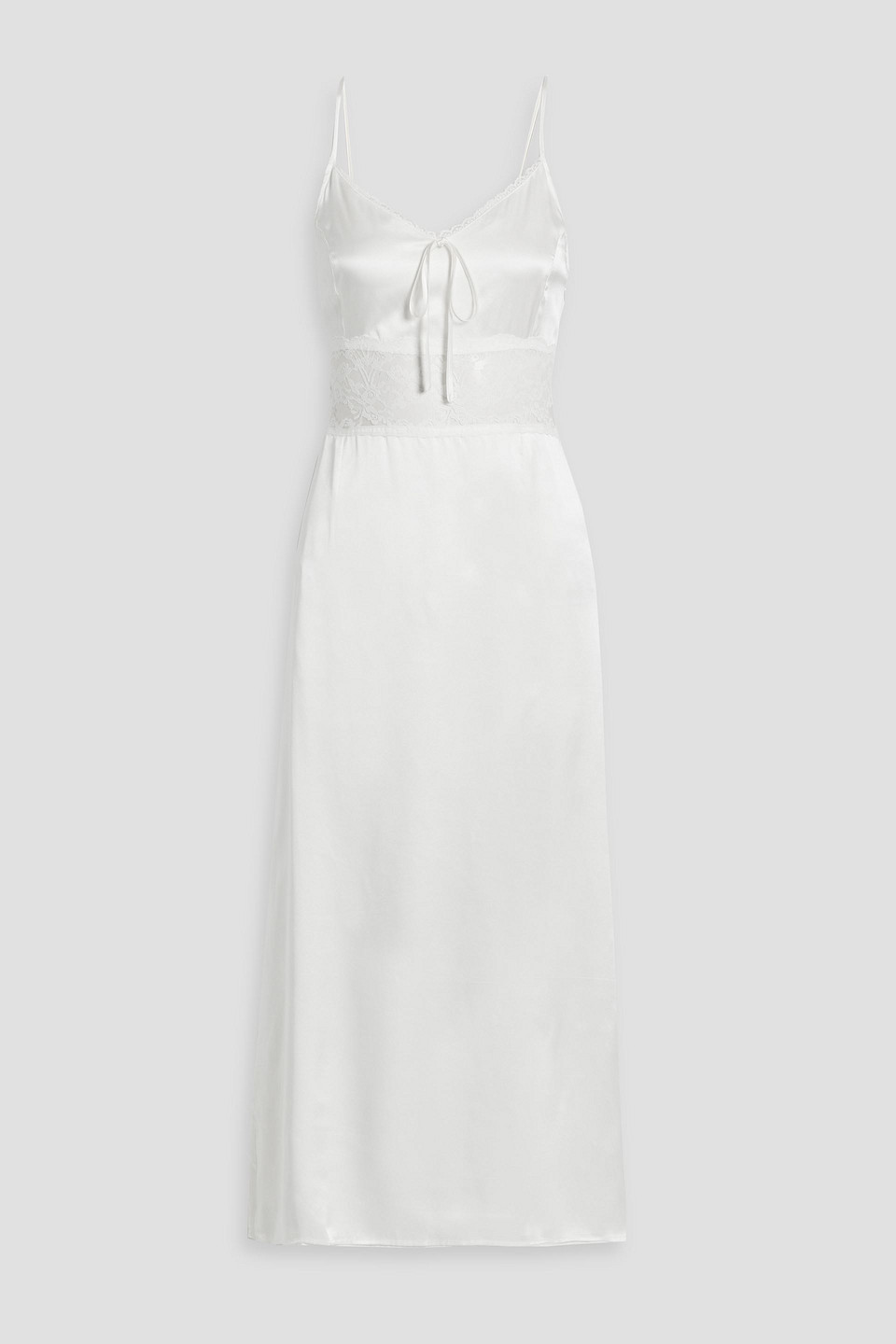 Hvn Chrissy Lace-paneled Silk-satin Midi Dress In Ivory