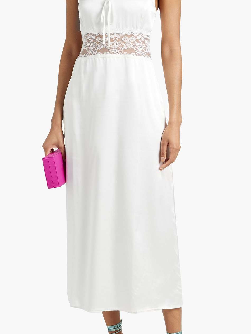 chrissy lace-paneled silk-satin midi dress