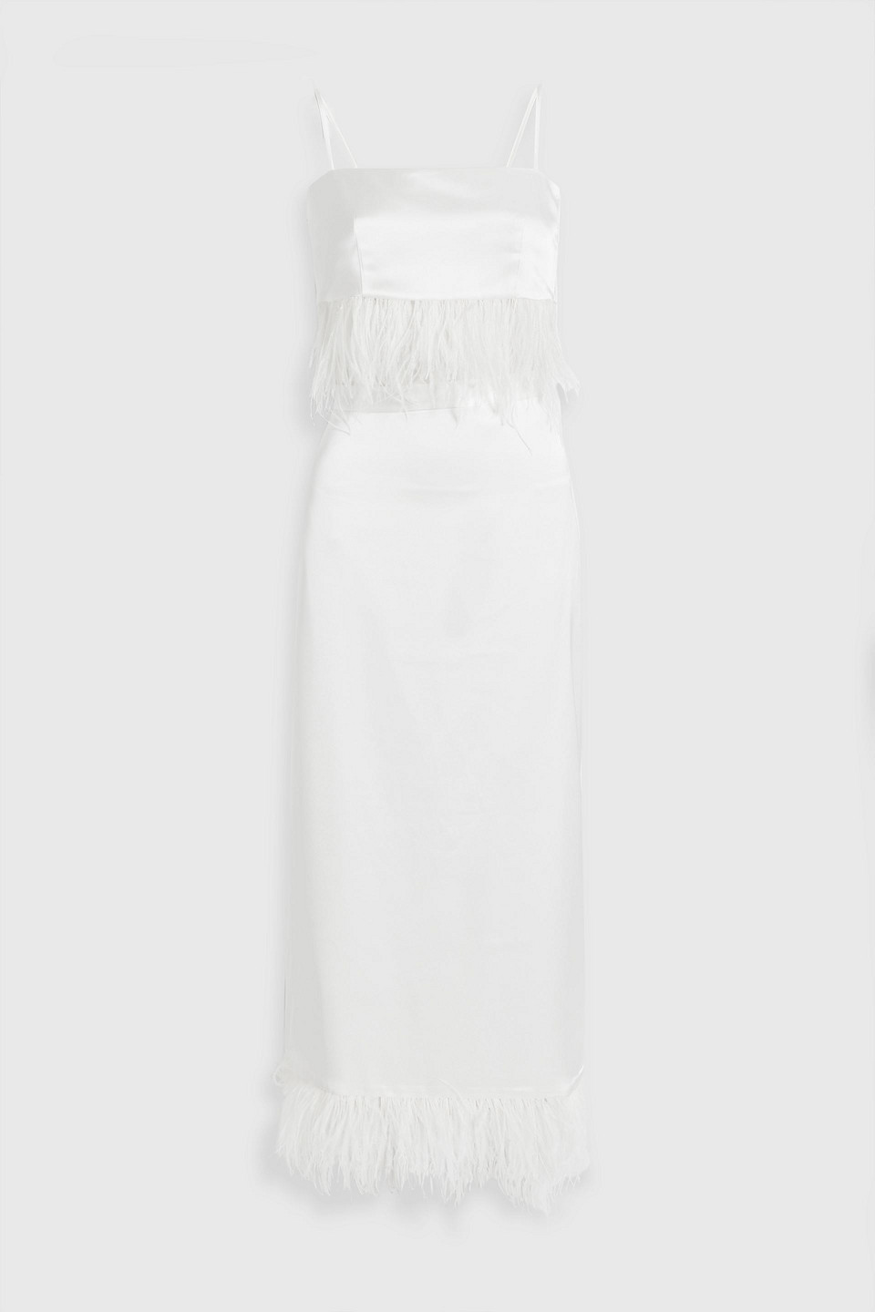 Hvn Affie Feather-trimmed Satin-crepe Top And Skirt Set In White